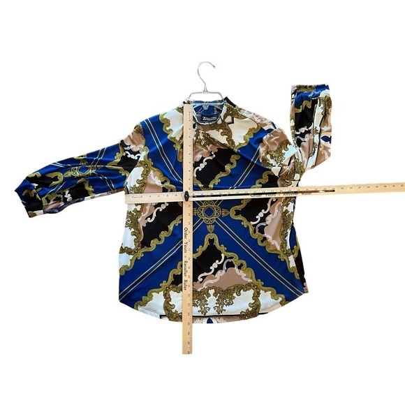 NY & Co Blouse Top Women's Size L Blue Paisley Round Neck Long Sleeve Pullover - Picture 3 of 3